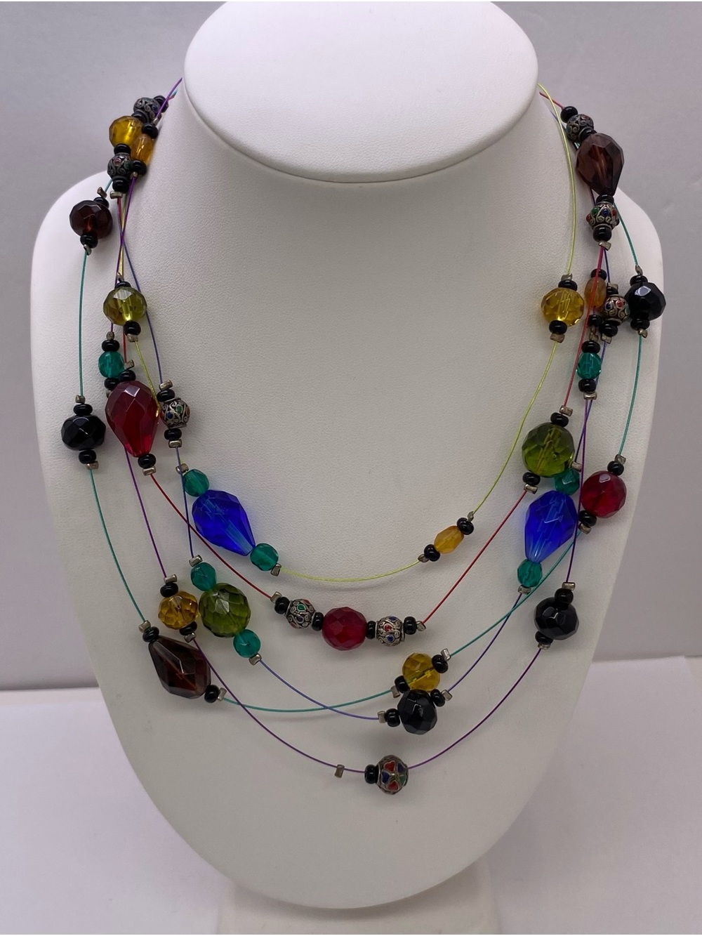 Chico's Multistrand Beaded Necklace in Blue, Green, Red, Yellow, Black, Brown